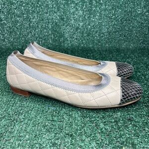Stuart Weitzman Classic Beige/Silver Cap Toe Loafers Flats Shoes Size 8 M